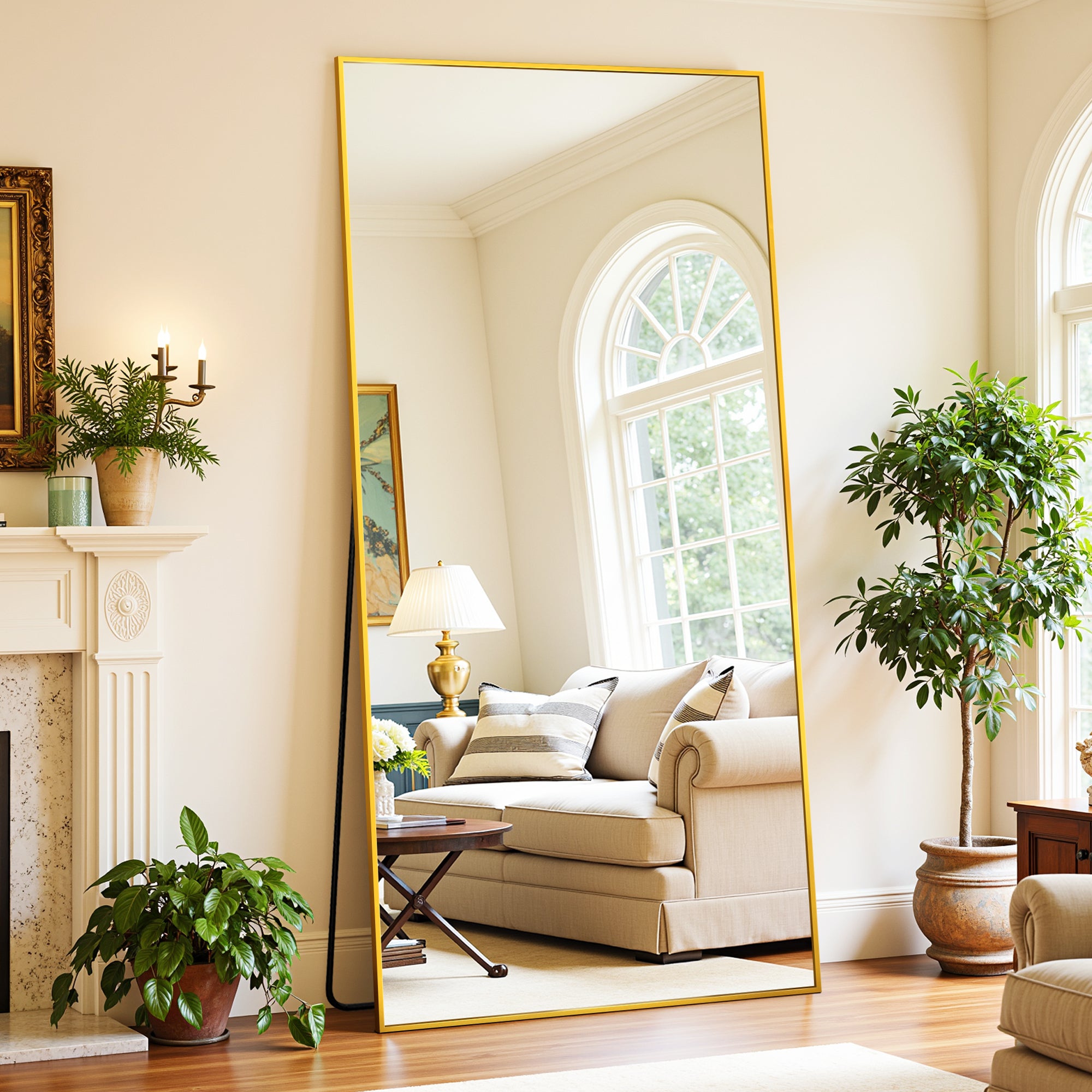 Suidia Arched Full Length Mirror with Stand, Full Body Mirror with Aluminum Frame, Freestanding/Leaning/Wall-Mounted, Floor Mirrors for Bedroom, Living Room, Entryway, Dressing Room