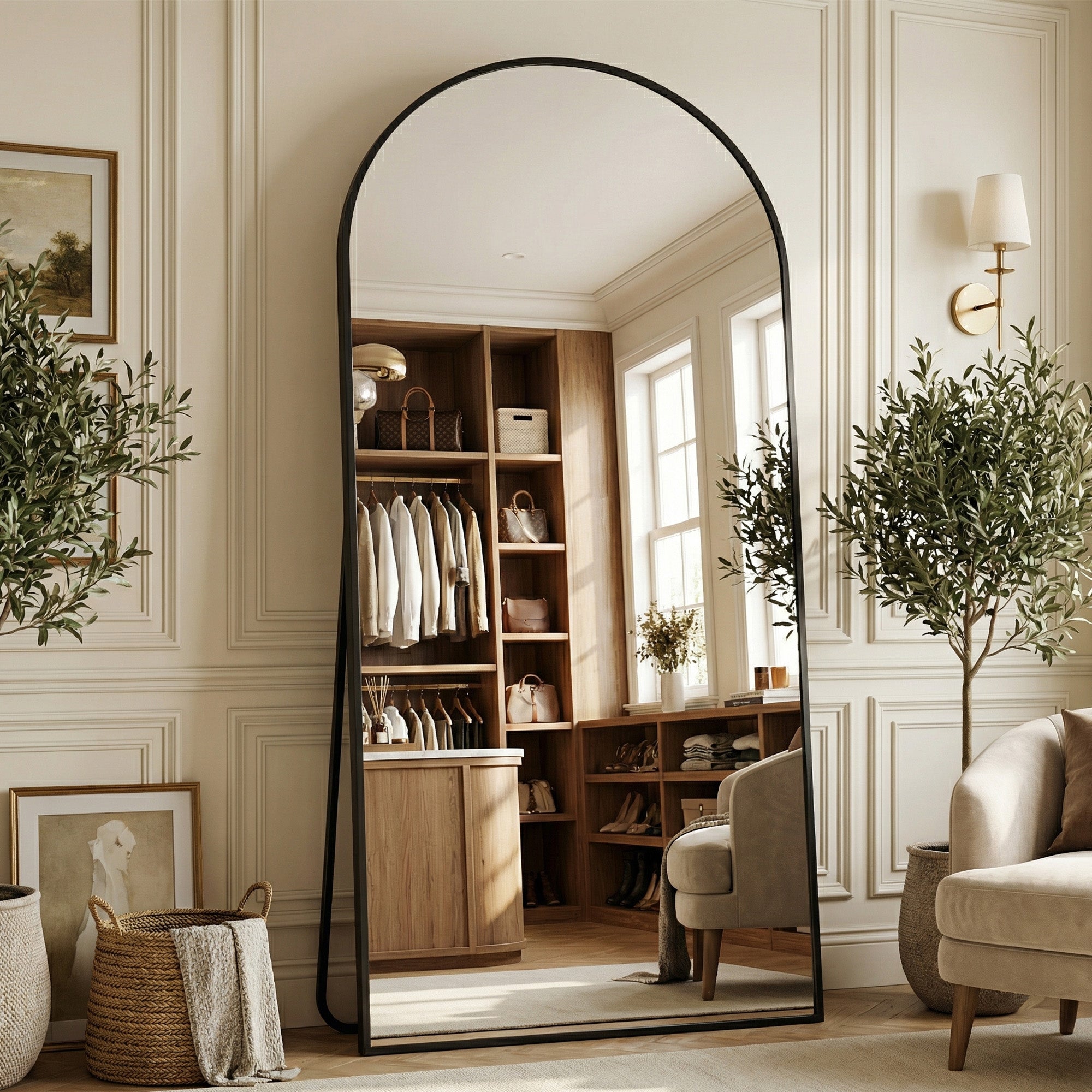 Suidia Arched Full Length Mirror with Stand, Full Body Mirror with Aluminum Frame, Freestanding/Leaning/Wall-Mounted, Floor Mirrors for Bedroom, Living Room, Entryway, Dressing Room