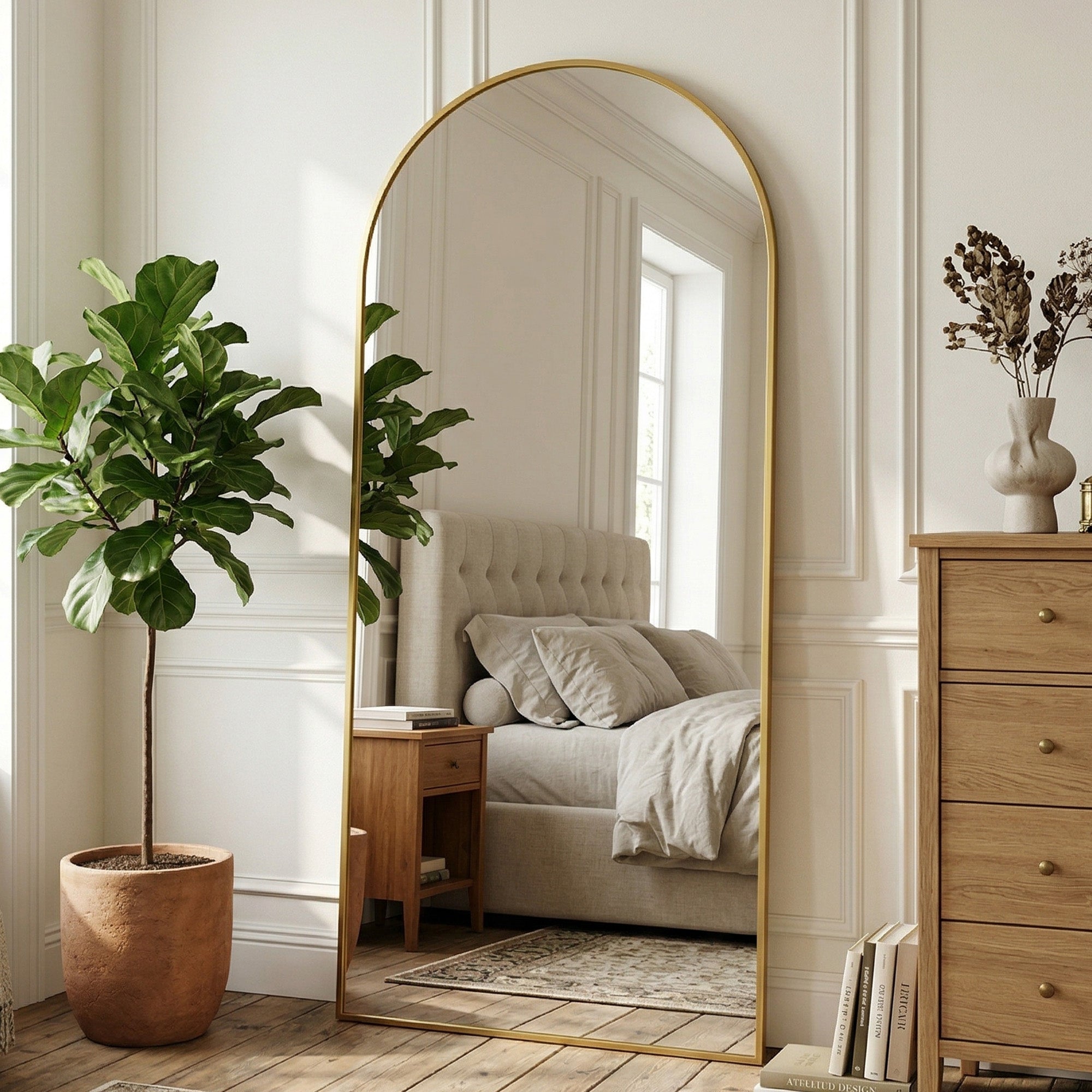 Suidia Arched Full Length Mirror with Stand, Full Body Mirror with Aluminum Frame, Freestanding/Leaning/Wall-Mounted, Floor Mirrors for Bedroom, Living Room, Entryway, Dressing Room