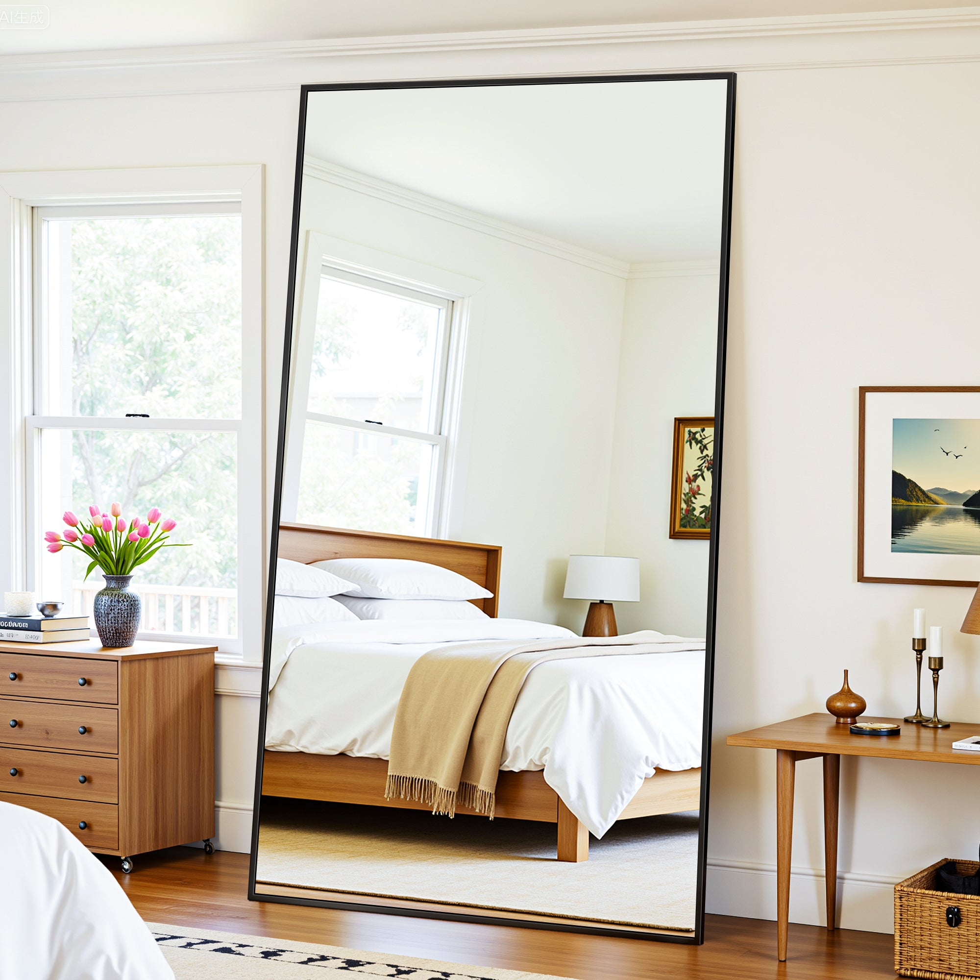 Suidia Arched Full Length Mirror with Stand, Full Body Mirror with Aluminum Frame, Freestanding/Leaning/Wall-Mounted, Floor Mirrors for Bedroom, Living Room, Entryway, Dressing Room