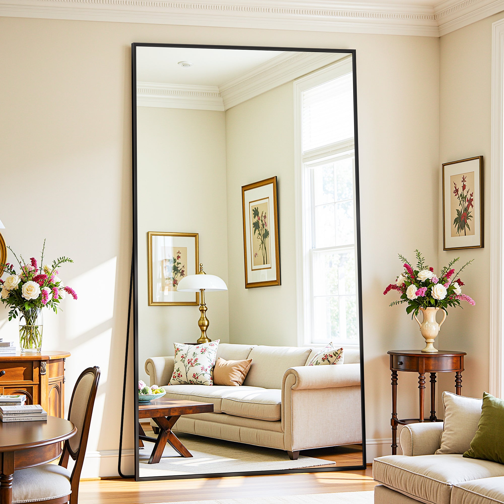 Suidia Arched Full Length Mirror with Stand, Full Body Mirror with Aluminum Frame, Freestanding/Leaning/Wall-Mounted, Floor Mirrors for Bedroom, Living Room, Entryway, Dressing Room