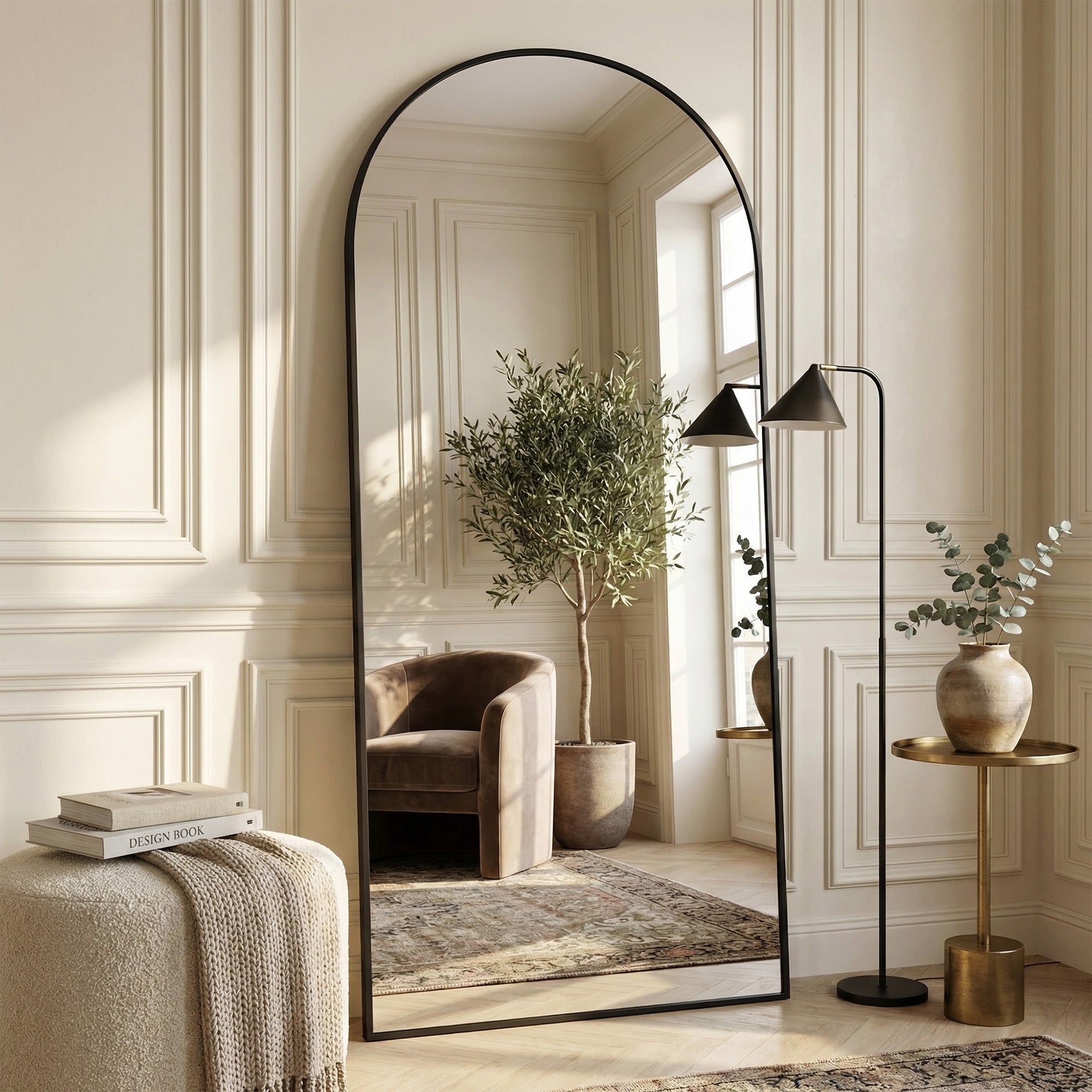 Suidia Arched Full Length Mirror with Stand, Full Body Mirror with Aluminum Frame, Freestanding/Leaning/Wall-Mounted, Floor Mirrors for Bedroom, Living Room, Entryway, Dressing Room