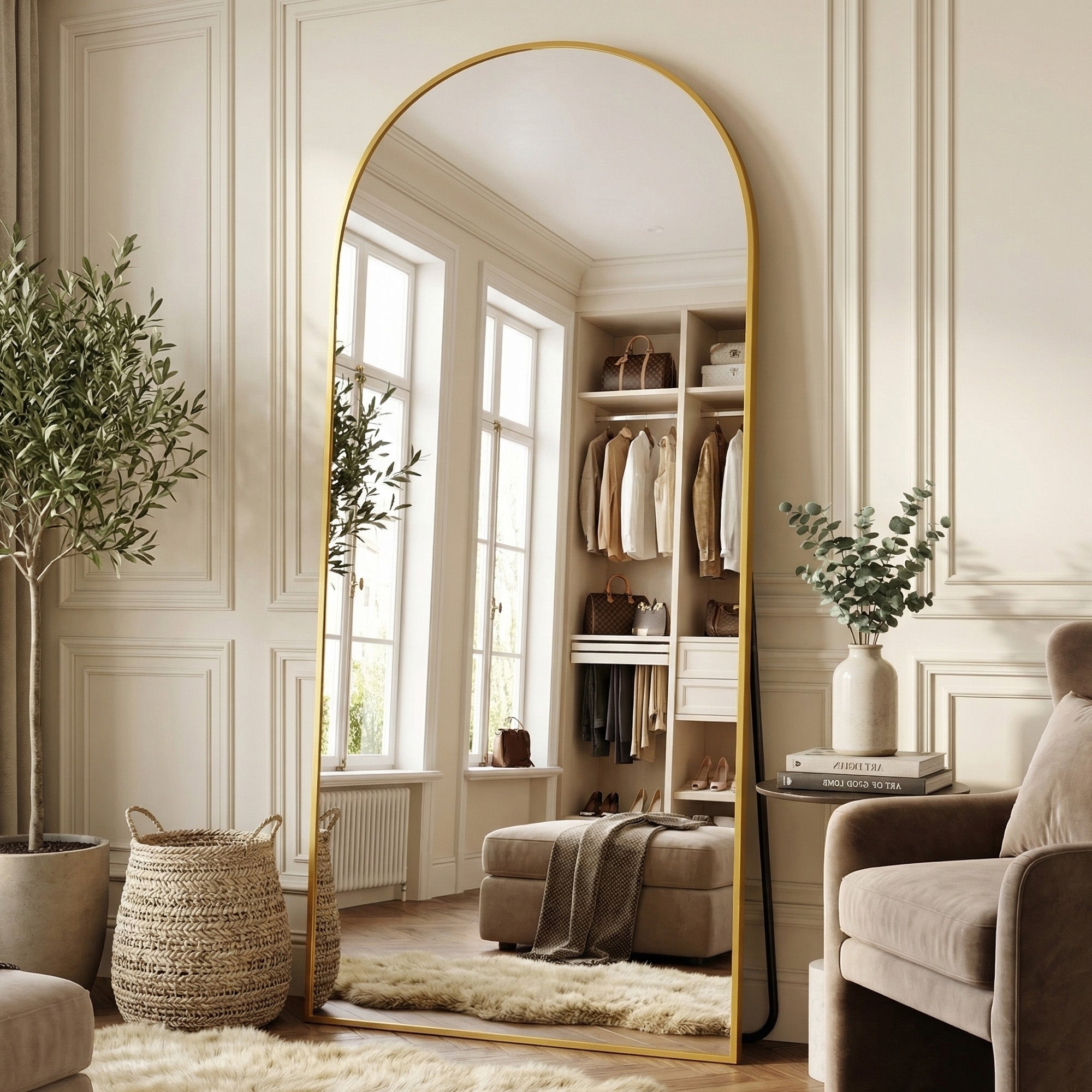 Suidia Arched Full Length Mirror with Stand, Full Body Mirror with Aluminum Frame, Freestanding/Leaning/Wall-Mounted, Floor Mirrors for Bedroom, Living Room, Entryway, Dressing Room