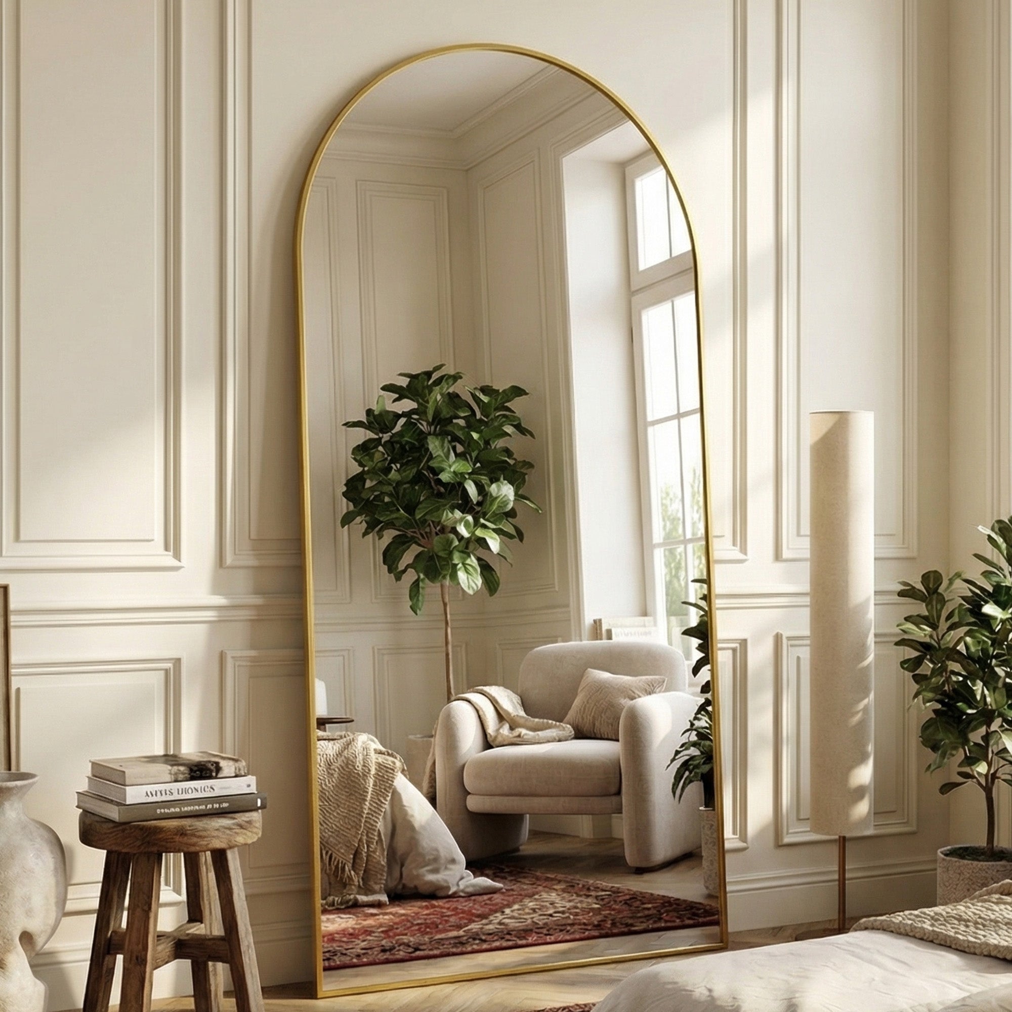 Suidia Arched Full Length Mirror with Stand, Full Body Mirror with Aluminum Frame, Freestanding/Leaning/Wall-Mounted, Floor Mirrors for Bedroom, Living Room, Entryway, Dressing Room