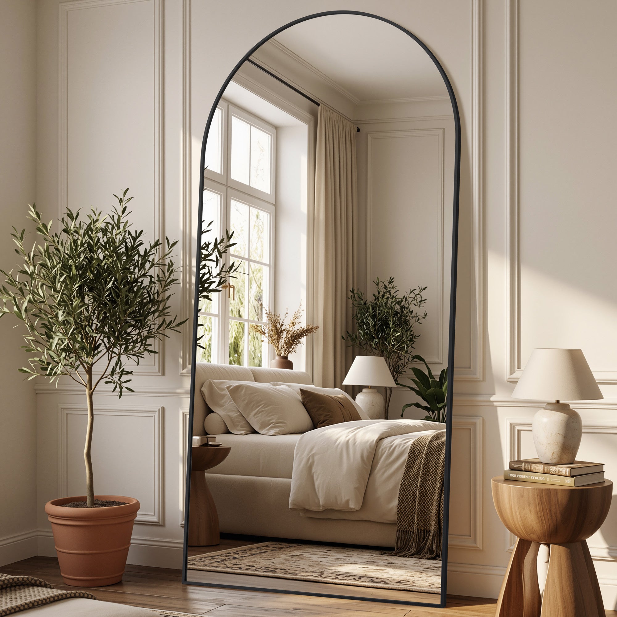 Suidia Arched Full Length Mirror with Stand, Full Body Mirror with Aluminum Frame, Freestanding/Leaning/Wall-Mounted, Floor Mirrors for Bedroom, Living Room, Entryway, Dressing Room